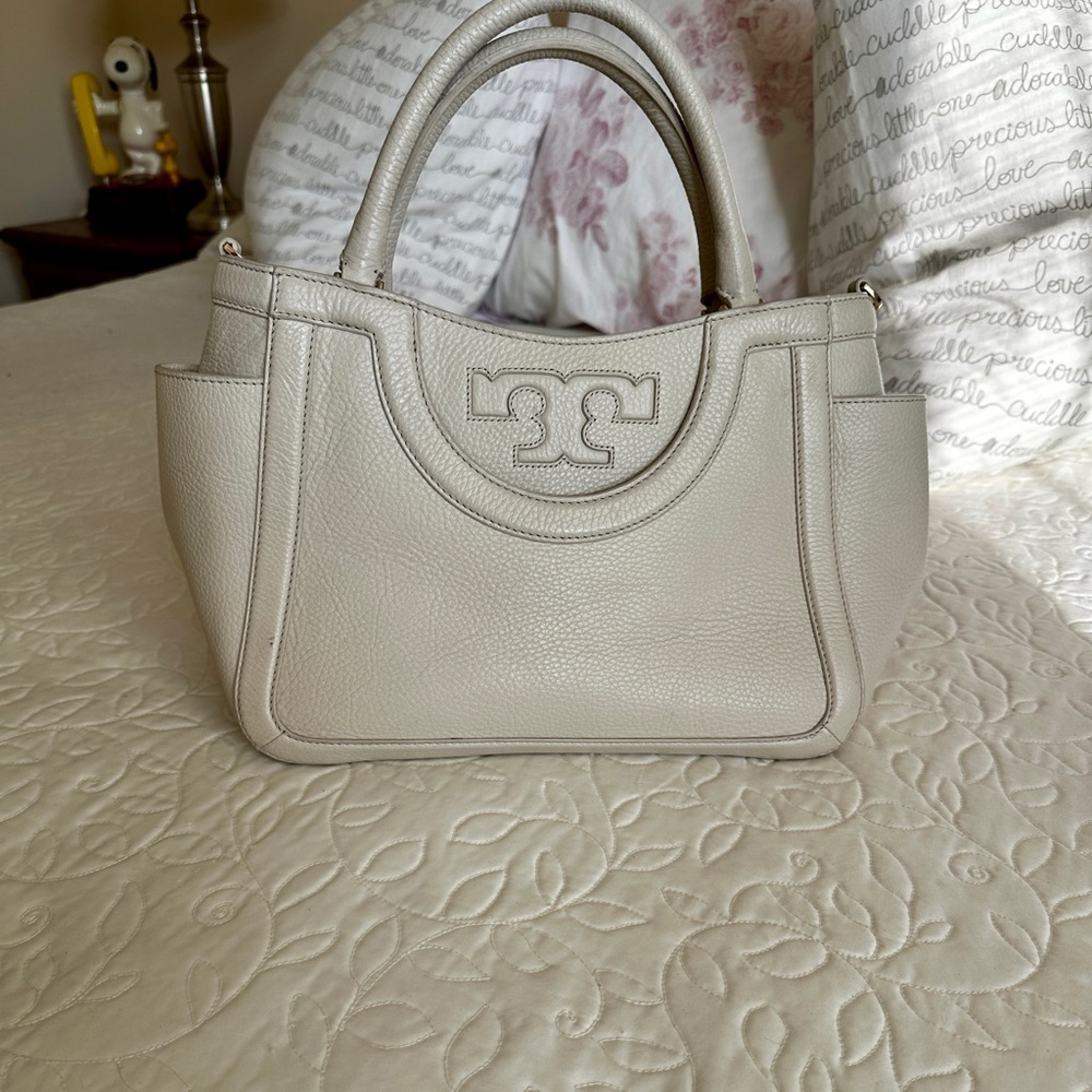 Tory Burch Light Cream Pebbled Leather Satchel